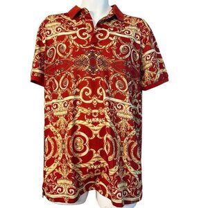 Men’s Large Baroque Polo Shirt Ornamental Design Colorful Red Gold NWT